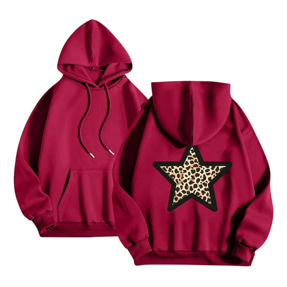 Womens Oversized Hoodies Fleece Sweatshirt Leopard Star Long Sleeve Pullover Top Outfit with Pocket