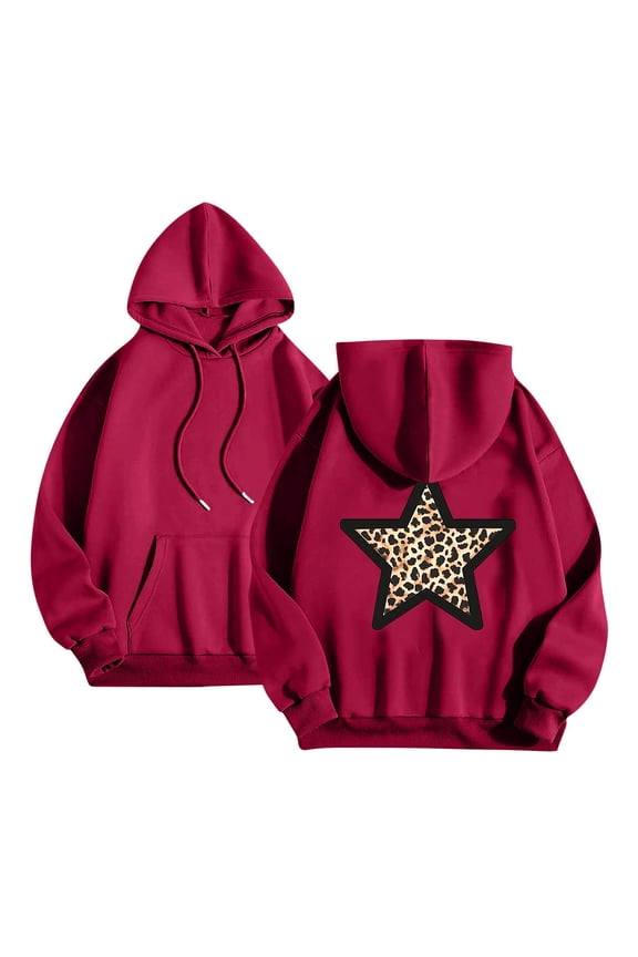 Womens Oversized Hoodies Fleece Sweatshirt Leopard Star Long Sleeve Pullover Top Outfit with Pocket