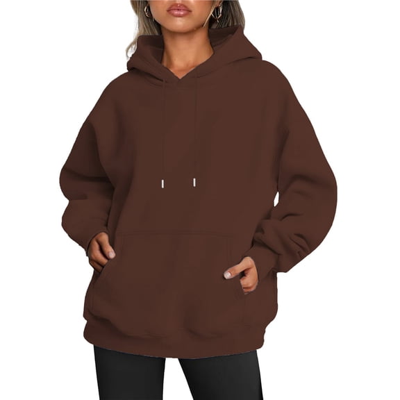 Womens Oversized Hoodies Fleece Sweatshirts Fall Fashion Pullover Sweaters Winter Clothes Dark Brown S