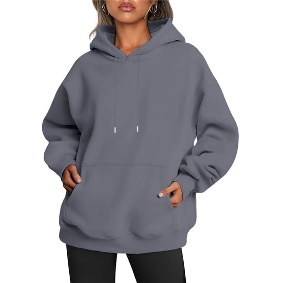 Womens Oversized Hoodies Fleece Sweatshirts Fall Fashion Pullover Sweaters Winter Clothes Dark Gray XS