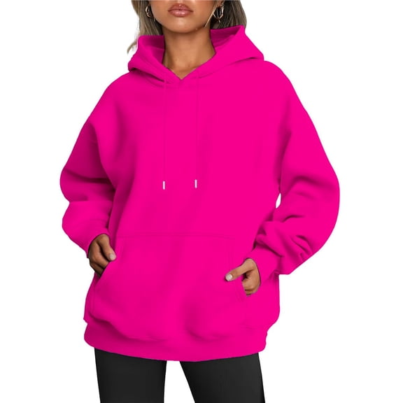 Womens Oversized Hoodies Fleece Sweatshirts Fall Fashion Pullover Sweaters Winter Clothes Rose Red XXL