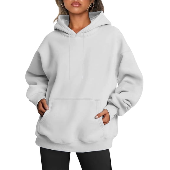 Womens Oversized Hoodies Fleece Sweatshirts Fall Fashion Pullover Sweaters Winter Clothes White Ash S