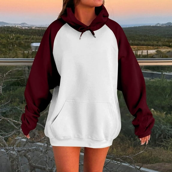 Womens Oversized Hoodies Fleece Sweatshirts Lightweight Casual Comfy Color Block Tops Fall Fashion Outfits with Pockets