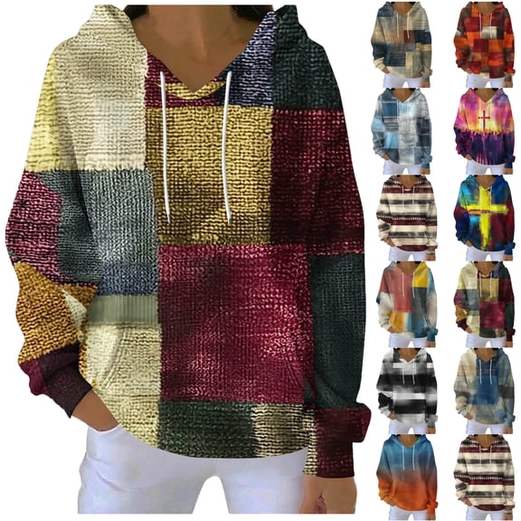 Womens Oversized Hoodies Fleece Sweatshirts Women's Printing Blouses Long Sleeve Pockets Casual Fashion Hooded Sweatshirt Wine M