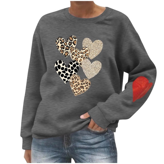 Womens Oversized Hoodies Heart Polka Dot Pullover Leopard Casual Long Sleeve Sweatshirt Tops Cute Crewneck Vogue Sweatshirts Y2K Trendy Outfits Tops