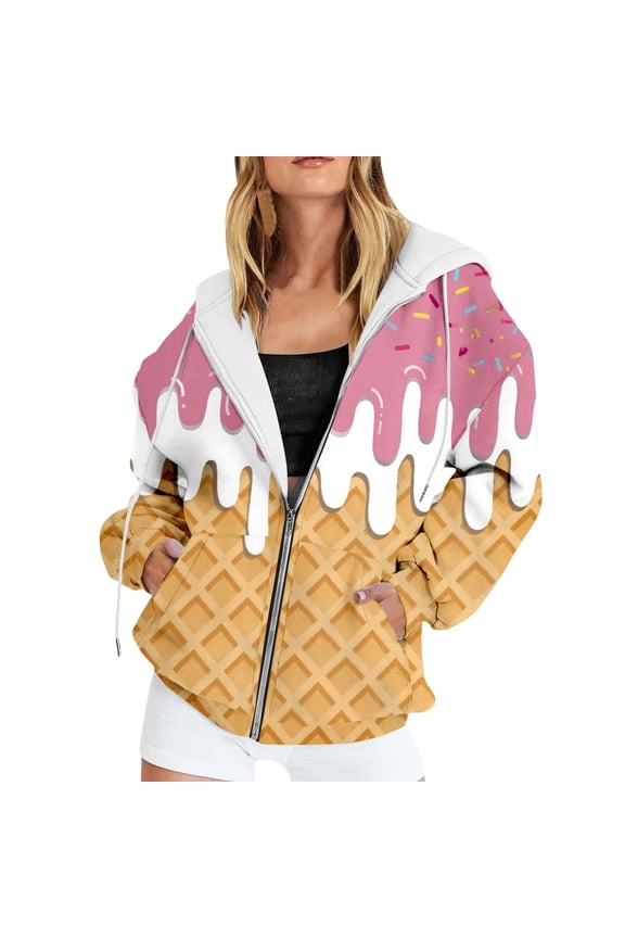 Womens Oversized Hoodies Ice Cream Color Block Zipper Long Sleeve Jacket with Pocket 2026 Fall Trendy Outfits
