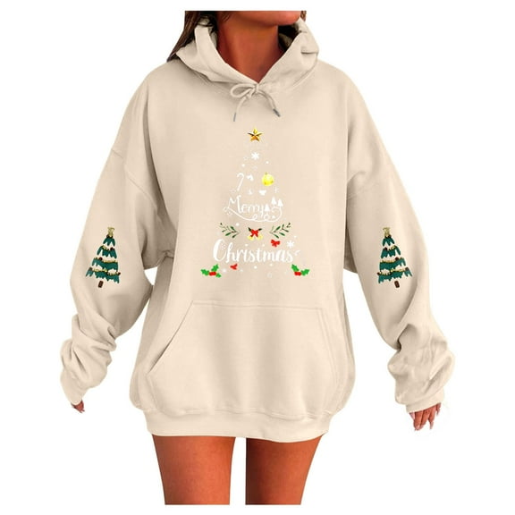 Womens Oversized Hoodies Long Sleeve Christmas Tree Print Hooded Sweatshirts Xmas Holiday Fashion Y2k Winter Pullover Tops Clothes 2025