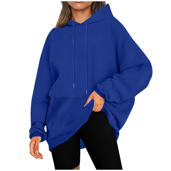Womens Oversized Hoodies, Long Sleeve Pullover for Women Fall Fashion Plus Size Solid Color Drawstring Hooded Sweatshirts with Pockets