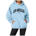 thumbnail image 1 of Womens Oversized Hoodies Los Angelas Letter Graphic Long Sleeve Pullover Sweatshirts Drawstring Casual Loose Tops with Pocket, 1 of 6