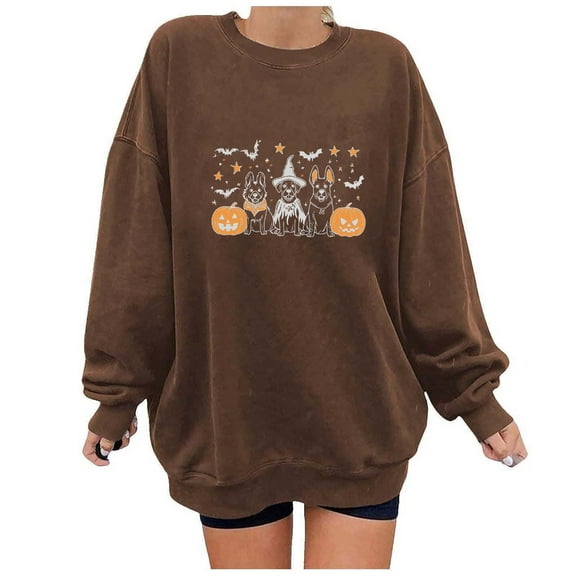 Womens Oversized Hoodies Ndbuld Women's Printed Off Shoulder Hoodless Sweatshirt With Round Neck And Long Sleeved Top Coffee M