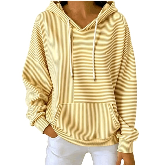 Womens Oversized Hoodies Pullover Drawstring Loose Fit Sweatshirts Casual Comfort Trendy Striped Clothes with Kangaroo Pocket