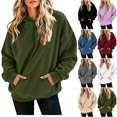 thumbnail image 1 of Womens Oversized Hoodies Pullover Sweatshirts Solid Color Long Sleeve Pullover Sweatshirt Casual Drawstring Hooded Top with Front Kangaroo Pocket, 1 of 6