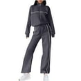 thumbnail image 1 of Womens Oversized Hoodies Set Long Sleeved Solid Color Crew Neck Classic Lines Versatile Casual Drawstring Straight Through Dark Gray Fall Fashion Sweatpants with Pockets ( L ), 1 of 8