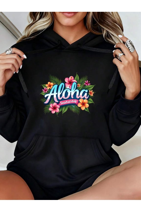 Womens Oversized Hoodies Sweatshirts Aloha Hawaiian Floral Design Print Letter Print Graphic Hoodie Unisex Hoodies Long Sleeve Pocket Pullover, Fall Fashion 2025 Pullover Sweaters Winter Clothes Loos