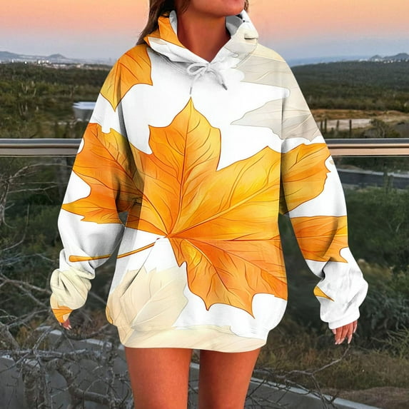 Womens Oversized Hoodies Sweatshirts Fall Fashion 2026 Ndbuld Fashion Women's Winter Long Sleeve Regular Hooded Print Comfy Tank Tops Gold M