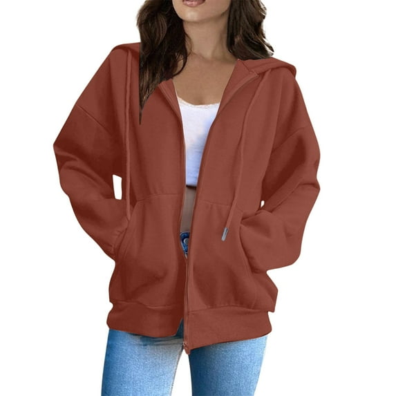 Womens Oversized Hoodies Sweatshirts Full Zip Up Lightweight Jacket Y2K Fall Winter Clothes