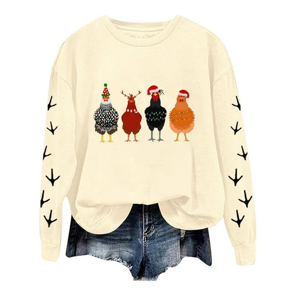 Womens Oversized Hoodies Sweatshirts Funny Graphic Chicken Printed Long Sleeve Crewneck Slim Fall Winter Clothes