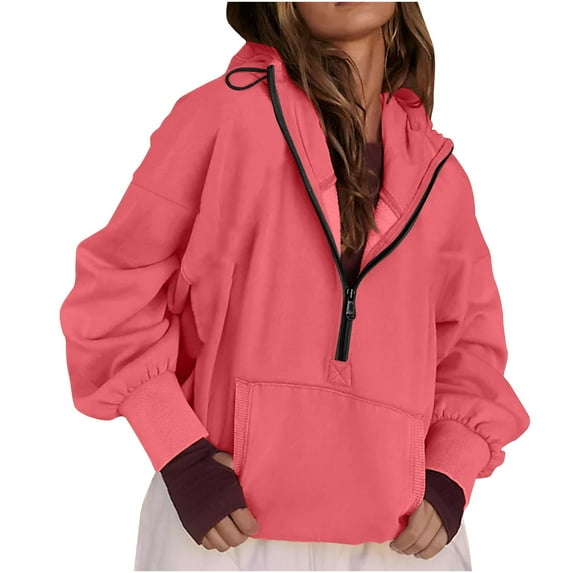 Womens Oversized Hoodies Sweatshirts Half Zip Fleece Hooded Pullover Fleece Long Sleeve Sweaters