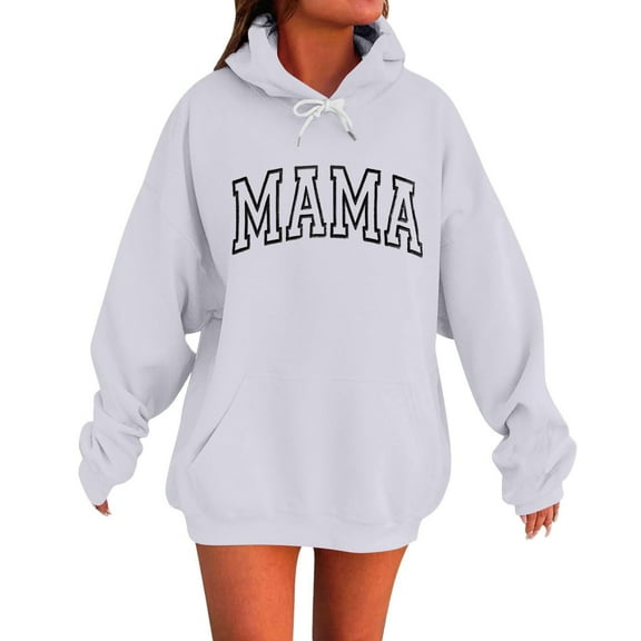 Womens Oversized Hoodies Sweatshirts Long Sleeve MAMA Print Casual Loose Fleece Pullover Winter Fall Outfits Fashion Y2k Clothes