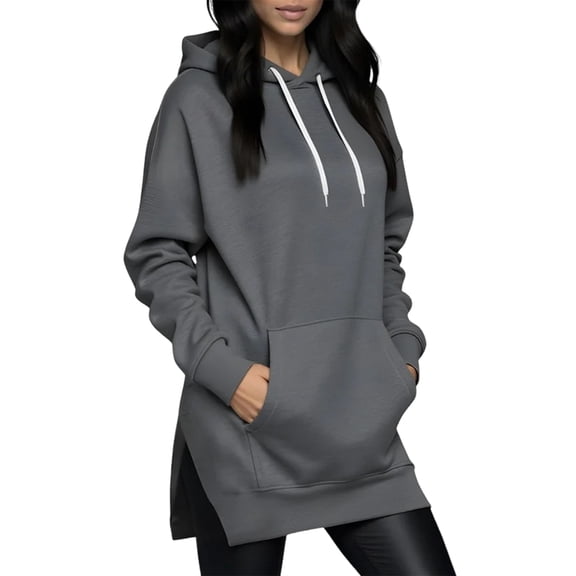 Womens Oversized Hoodies Sweatshirts Long Sleeve Pullover with Pocket Fall Winter Outfits Y2k Clothes Dark Gray L