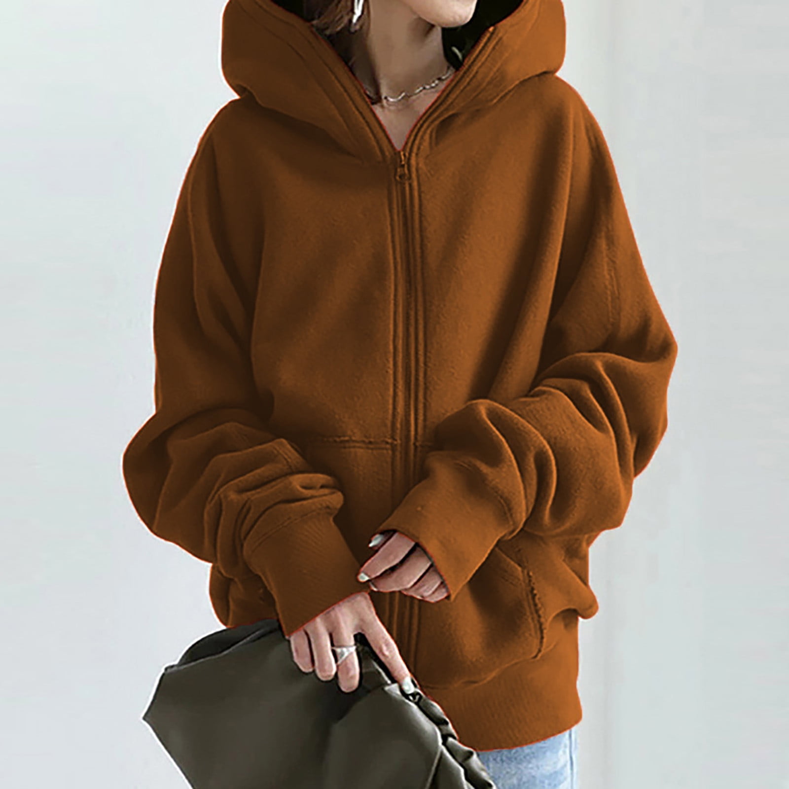 Womens Oversized Hoodies Sweatshirts,Women's Solid Color Hoodie Zipper Long  Sleeve Sweatshirts Long Coat Tops With,Casual Comfy Fall Fashion Outfits