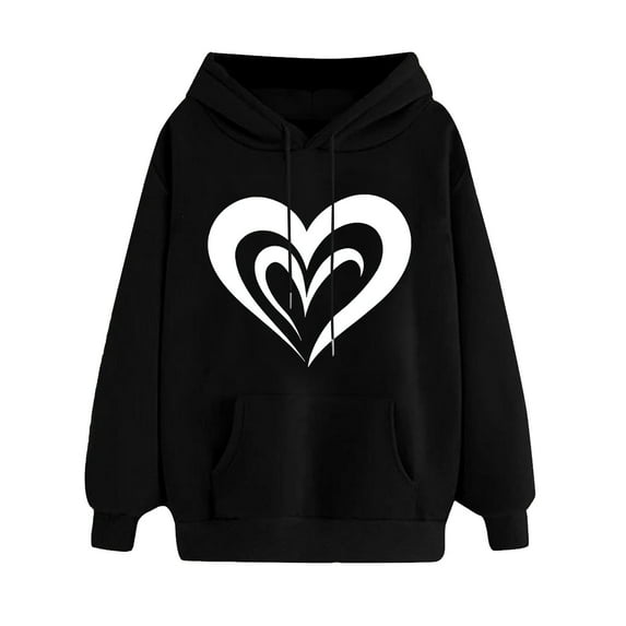 Womens Oversized Hoodies Sweatshirts for Valentines Cute Heart Pullover Long Sleeve Hooded Clothing