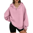 thumbnail image 1 of Womens Oversized Hoodies V Neck Sweatshirts Long Sleeve Pullover Loose Clothes 2025 Fall Trendy Tops Pink 2XL, 1 of 7