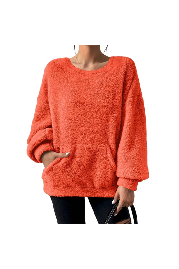 Womens Oversized Hoodies Warm Soft Fleece Sweatshirts Fall Fashion 2025 Crewneck Pullover Sweaters Winter Clothes With Pockets