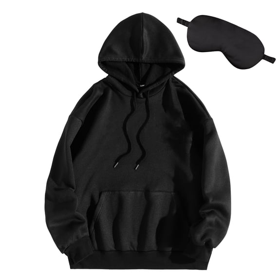 Womens Oversized Hoodies with Eye Mask Drawstring Hooded Pullover Sweatshirt Tops Solid Comfy Fall Travel Outfits (M, Black)