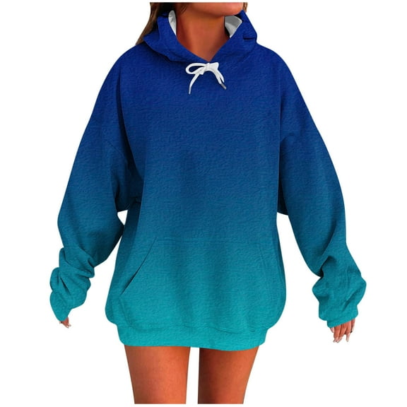 Womens Oversized Hoodies with Pockets, Long Sleeve Pullover for Women Fall Fashion Loose Fit Ombre Tie Dye Drawstring Hooded Sweatshirts