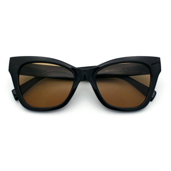 Womens Oversized Horn Rim Cat Eye Retro Fashion Plastic Sunglasses Black - Brown