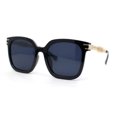thumbnail image 1 of Womens Oversized Horn Rim Chain Arm Rectangle Designer Fashion Luxury Sunglasses All Black, 1 of 4