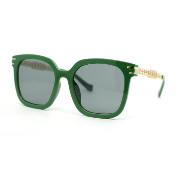 Womens Oversized Horn Rim Chain Arm Rectangle Designer Fashion Luxury Sunglasses All Green