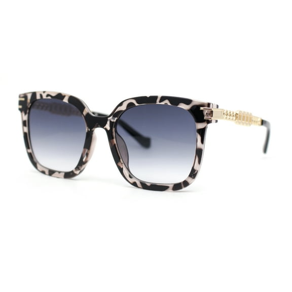 Womens Oversized Horn Rim Chain Arm Rectangle Designer Fashion Luxury Sunglasses Slate Tortoise - Navy