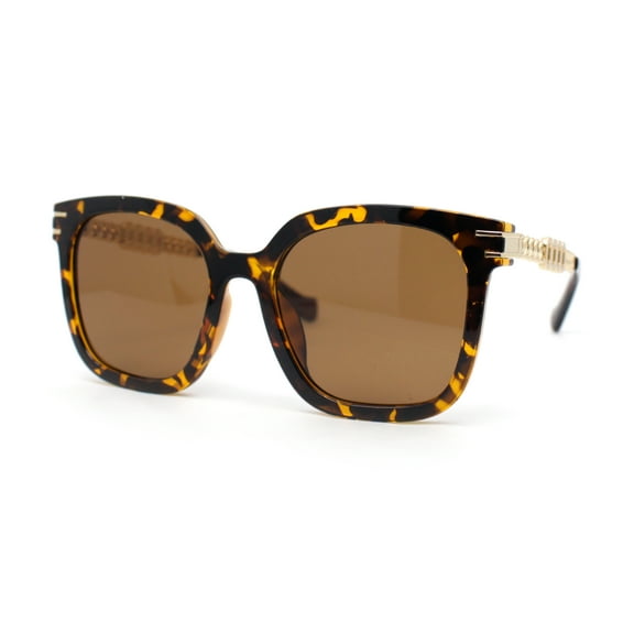 Womens Oversized Horn Rim Chain Arm Rectangle Designer Fashion Luxury Sunglasses Tortoise - Brown