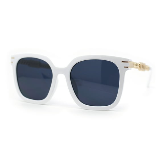 Womens Oversized Horn Rim Chain Arm Rectangle Designer Fashion Luxury Sunglasses White - Black