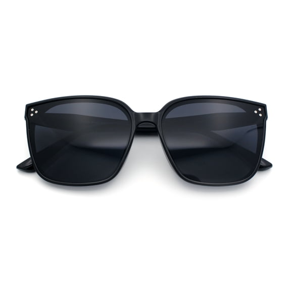 Womens Oversized Inset Lens Classy Minimal Fashion Horn Rim Sunglasses All Black