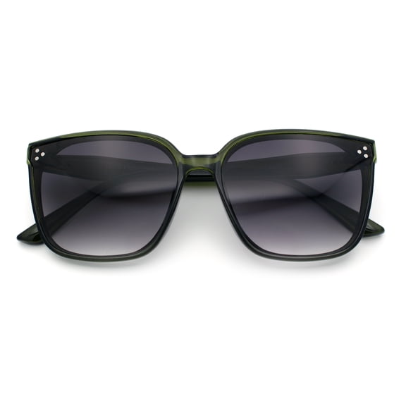 Womens Oversized Inset Lens Classy Minimal Fashion Horn Rim Sunglasses Green - Smoke