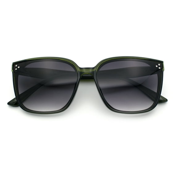 Womens Oversized Inset Lens Classy Minimal Fashion Horn Rim Sunglasses Green - Smoke
