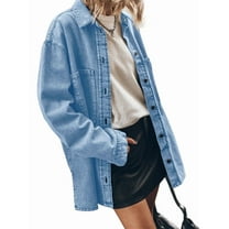 Womens Oversized Jean Jacket Casual Button Up Denim Overshirt Trendy Long Sleeve Denim Jacket Coat Light Blue S