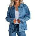 thumbnail image 1 of Womens Oversized Jean Jacket Casual Long Sleeve Button Down Denim Jacket Fall Coat Blue M, 1 of 9