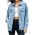 thumbnail image 1 of Womens Oversized Jean Shacket, Turn Down Collar Multi Pocket Relaxed Fit Denim Coat, Soft Washed Lightweight Jacket Light Blue M(M), 1 of 7
