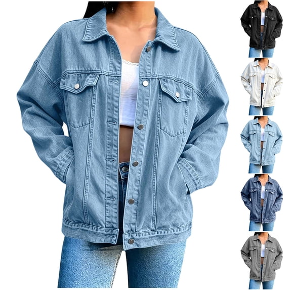 Womens Oversized Jean Shacket, Turn Down Collar Multi Pocket Relaxed Fit Denim Coat, Soft Washed Lightweight Jacket White XL(XL)
