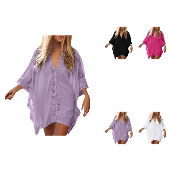 Womens Oversized Lace Floral Beach Cover Up Dress Loose Boho Kaftan Kimono Swimsuit Coverup for Bikini Bathing Suit