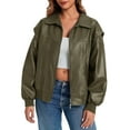 thumbnail image 1 of Womens Oversized Leather Bomber Jackets Cap Sleeve Zip Up Motorcycle Coats with Pockets, 1 of 8