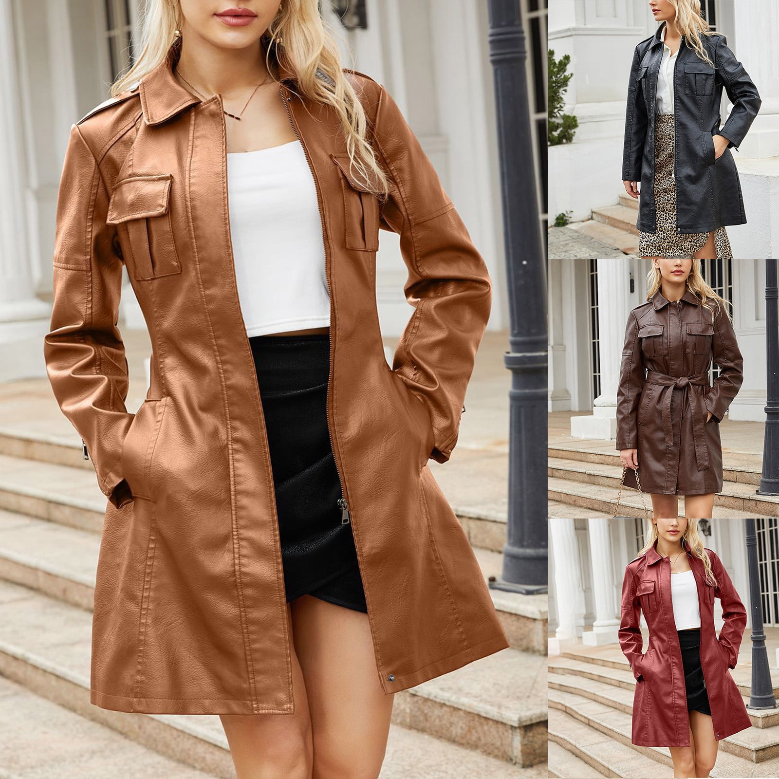 Womens Oversized Leather Jackets Faux Casual Long Sleeve Mid Womens Oversized Leather Jackets Faux Casual Long Sleeve Mid