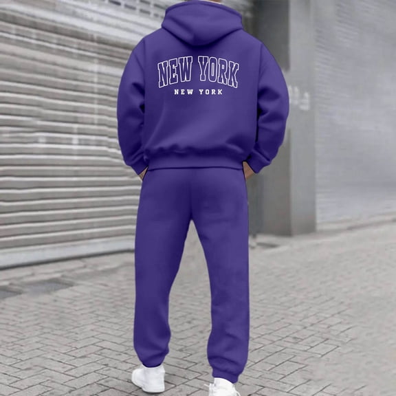 Womens Oversized Letter Print Hoodies Set City Name Letter Print Hoodie Sets Couple outfits,A-Dark Purple XL