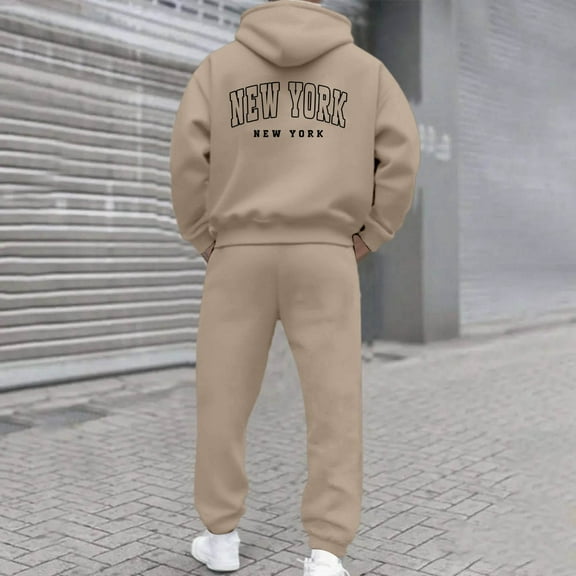 Womens Oversized Letter Print Hoodies Set Fleece Sweatshirts Long Sleeve Pullover Perfect For Casual Outings And Comfortable Everyday Wear,A-Khaki XL