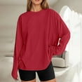 thumbnail image 1 of Womens Oversized Long Sleeve T Shirts Fall Basic Crewneck Tee Tops (Red M), 1 of 5
