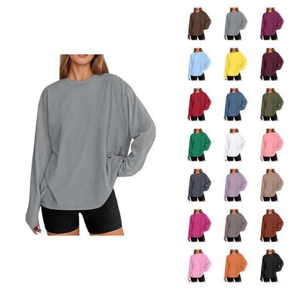 Womens Oversized Long Sleeve T-shirts Crew Neck Comfortable Shirts Fall Fashion Tops Casual Basic Layering Tee